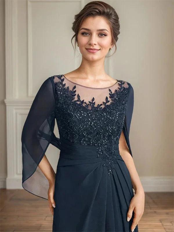 A-Line/Princess Scoop Floor-Length Mother of the Bride Dresses with Pleated &amp; Sequins by Dreamylily