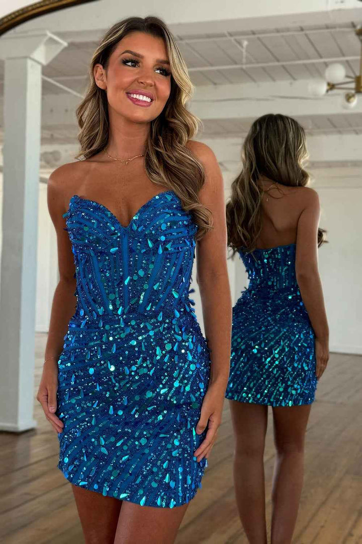 Sparkly Gold Fully Beaded Prom Dress with Deep V Neck Slit and Open Back