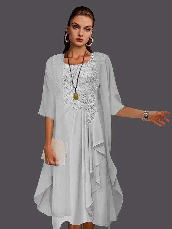 Two Piece A-Line Chiffon Lace Sleeveless Jacket Dresses with Pleats Appliques by Dreamylily