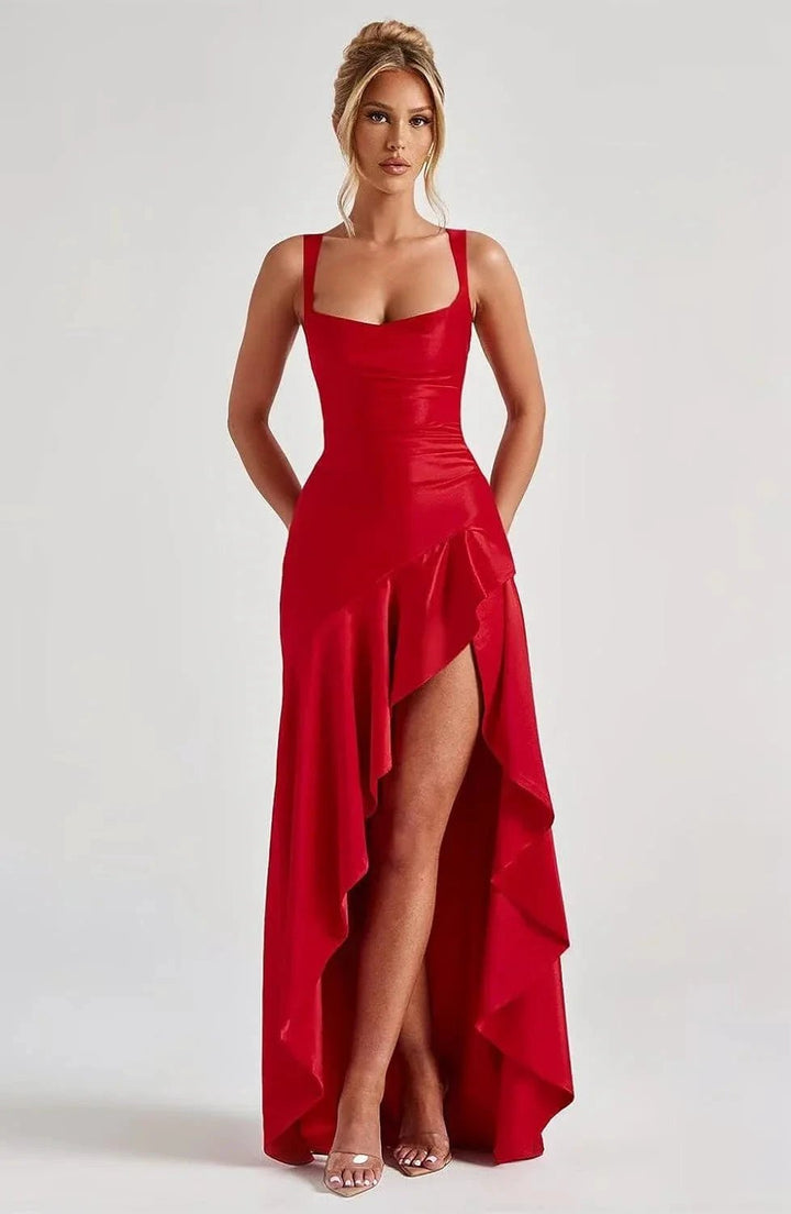 Satin Ruffles Prom Dresses for Teens Hi-Low Aline Cocktail Dresses for Women QA204 by Sunnderly