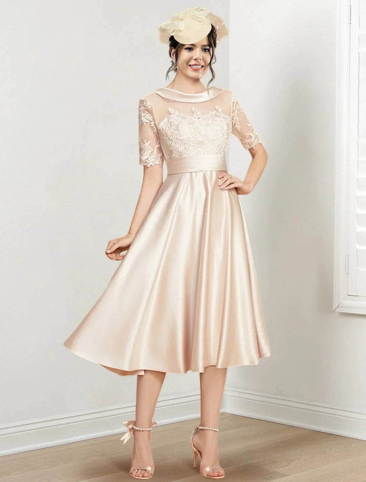 A-Line/Princess Scoop Tea-Length Mother of the Bride Dresses by Dreamylily