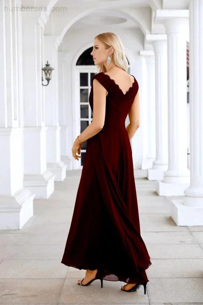 Ladies Chiffon V Neck Sleeveless Floor Length Bridesmaid Evening Dress Wedding Party Evening Dress 28126 by numbersea