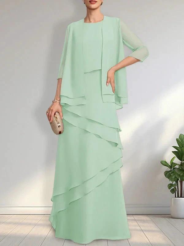 Sheath Scoop Floor-Length Chiffon Mother of the Bride Dress by Dreamylily