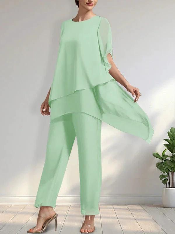 Separates Jumpsuit/Pantsuit Scoop Ankle-Length Chiffon Mother of the Bride Dress by Dreamylily