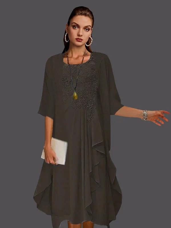 Two Piece A-Line Chiffon Lace Sleeveless Jacket Dresses with Pleats Appliques by Dreamylily