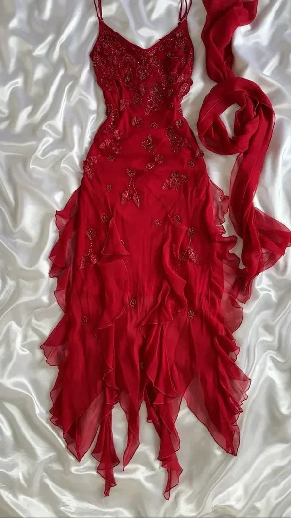 Red Chiffon Beaded Long Party Evening Gown Formal Prom Dress Y7528 by simplepromdress