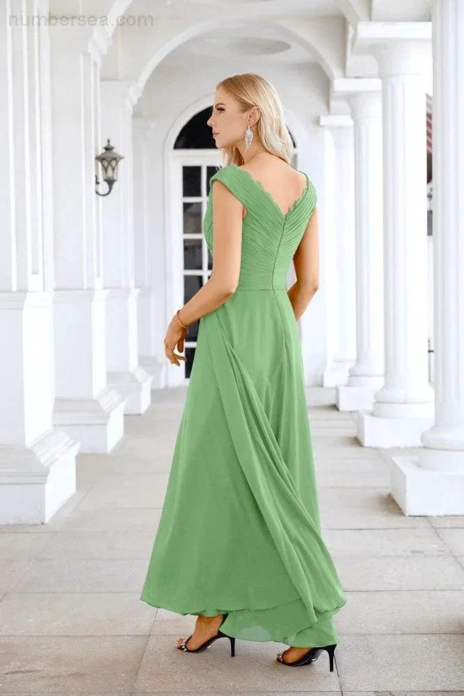 Ladies Chiffon V Neck Sleeveless Floor Length Bridesmaid Evening Dress Wedding Party Evening Dress 28126 by numbersea