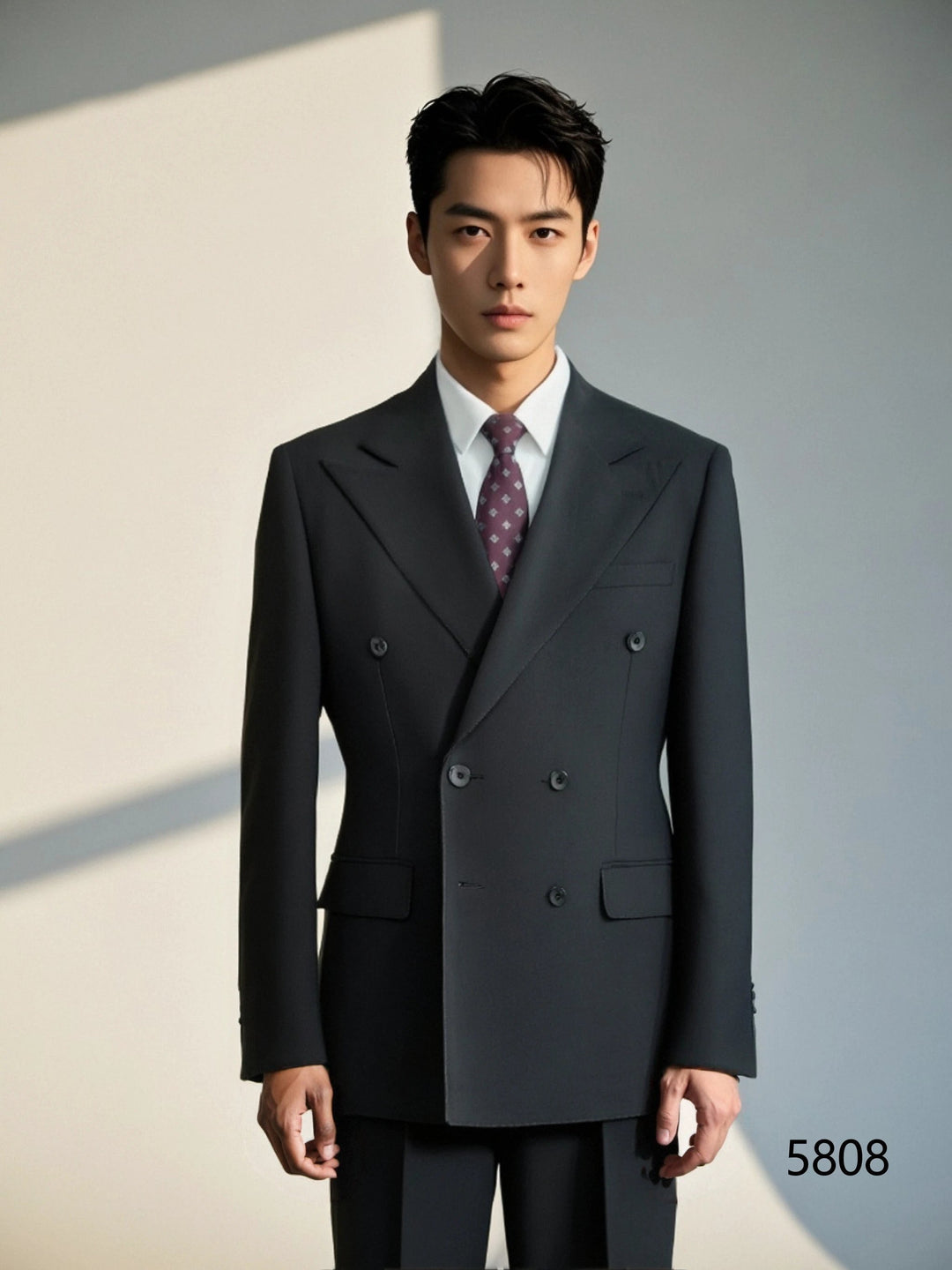 Black Wool Double-Breasted 3-Piece Wedding Suit | Tailored Groom &amp; Groomsmen Attire by 男装