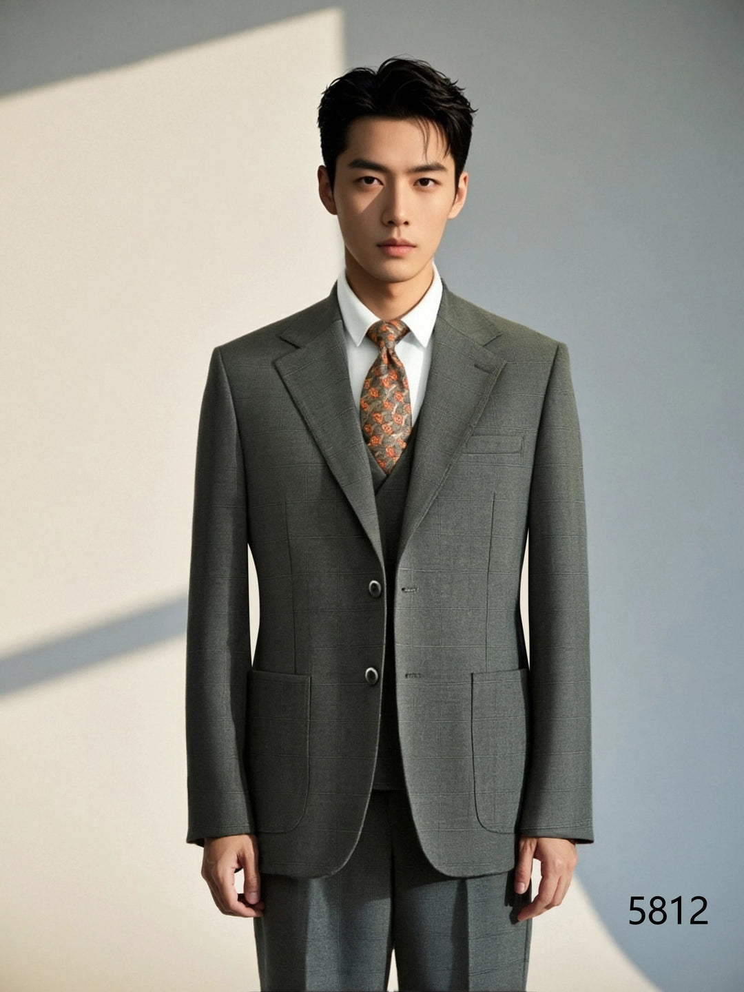 Charcoal Grey Windowpane Check Wool 3-Piece Wedding Suit | Tailored Groom &amp; Groomsmen Attire by 男装