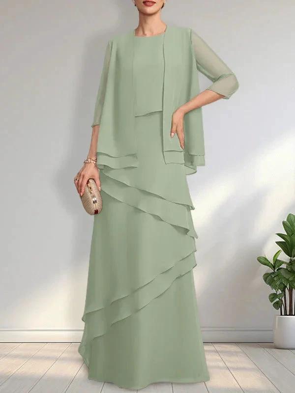 Sheath Scoop Floor-Length Chiffon Mother of the Bride Dress by Dreamylily