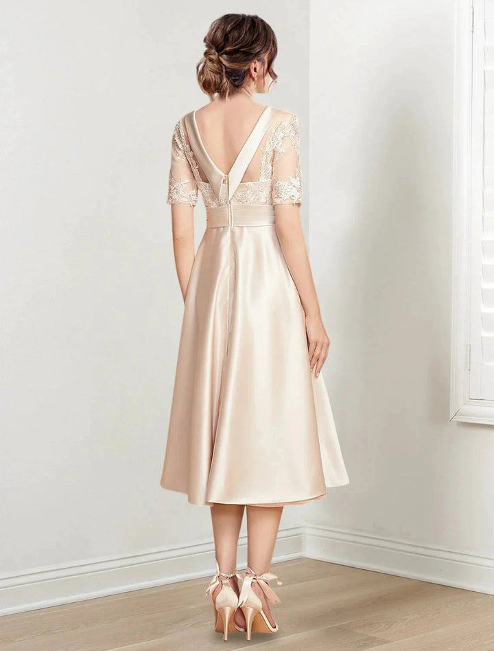 A-Line/Princess Scoop Tea-Length Mother of the Bride Dresses by Dreamylily