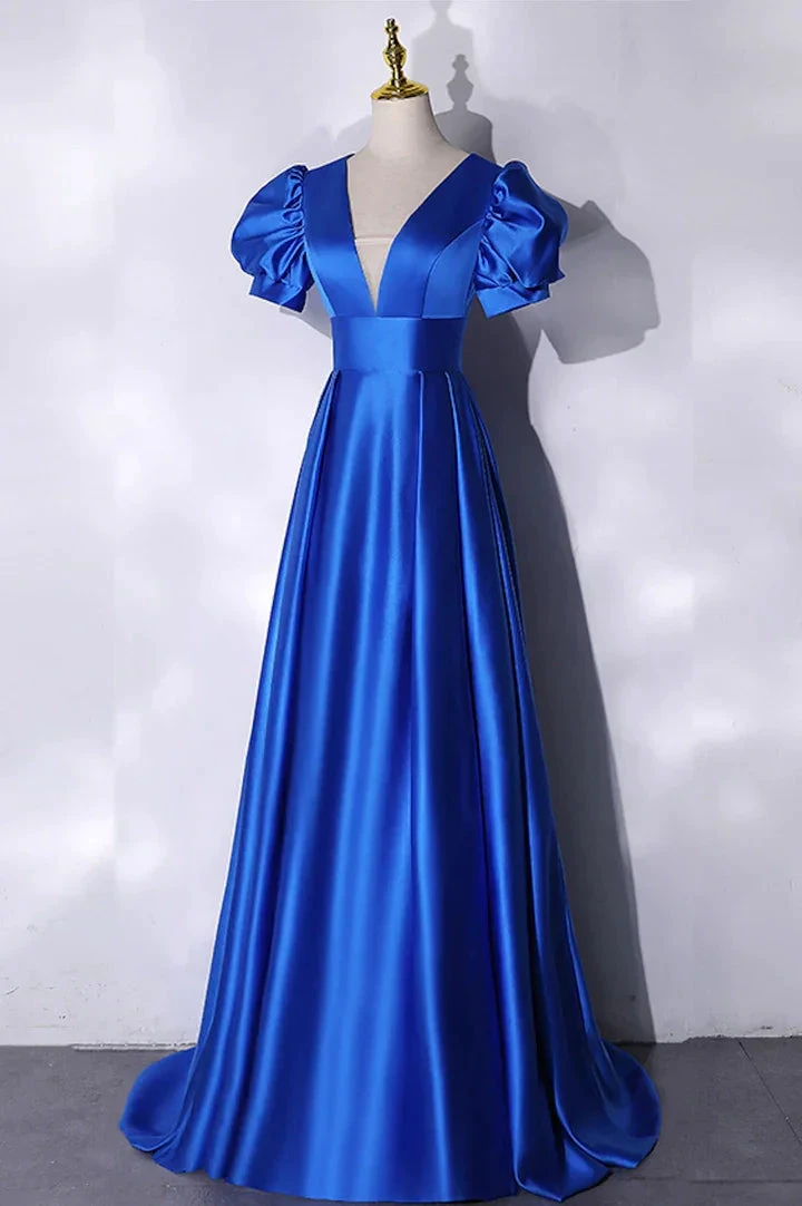 Blue satin long prom dress simple evening dress Y241 by simplepromdress