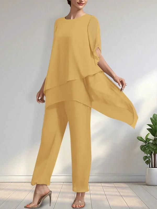 Separates Jumpsuit/Pantsuit Scoop Ankle-Length Chiffon Mother of the Bride Dress by Dreamylily