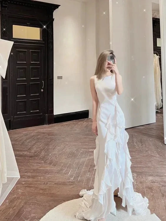 Charming White Wedding Dress,Sleeveless Bridal Dress Y2066 by simplepromdress