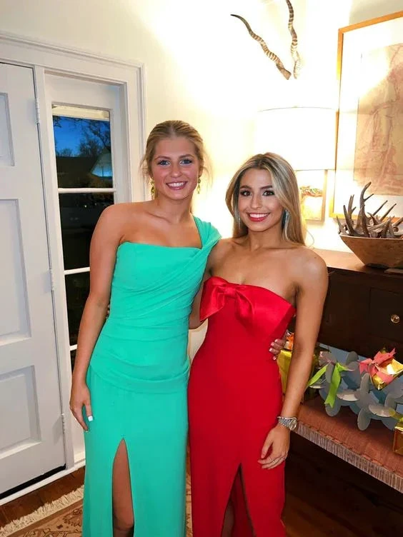 Charming Long Evening Dress with Split,Red Strapless Evening Gown Y2049 by simplepromdress
