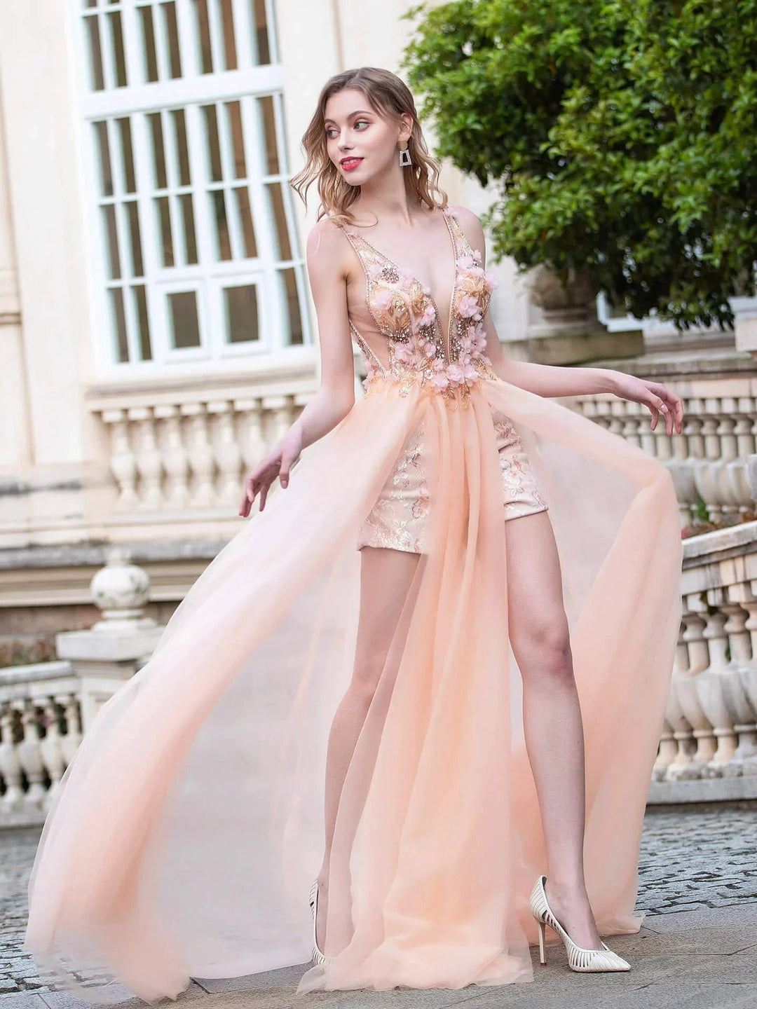 A-line Luxurious Fashion Sexy V-neck Formal Evening Dresses Sleeveless Floor Length Prom Dresses by dressblee