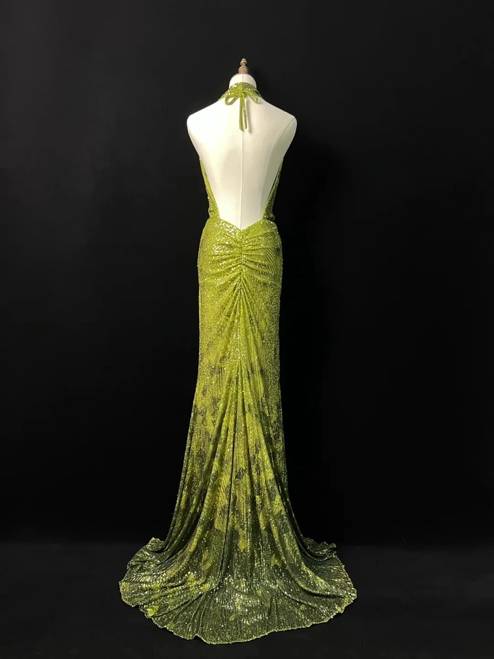 Gorgeous Green Halter Sequins Backless Prom Dress Long Mermaid Evening Dress Y8647 by simplepromdress