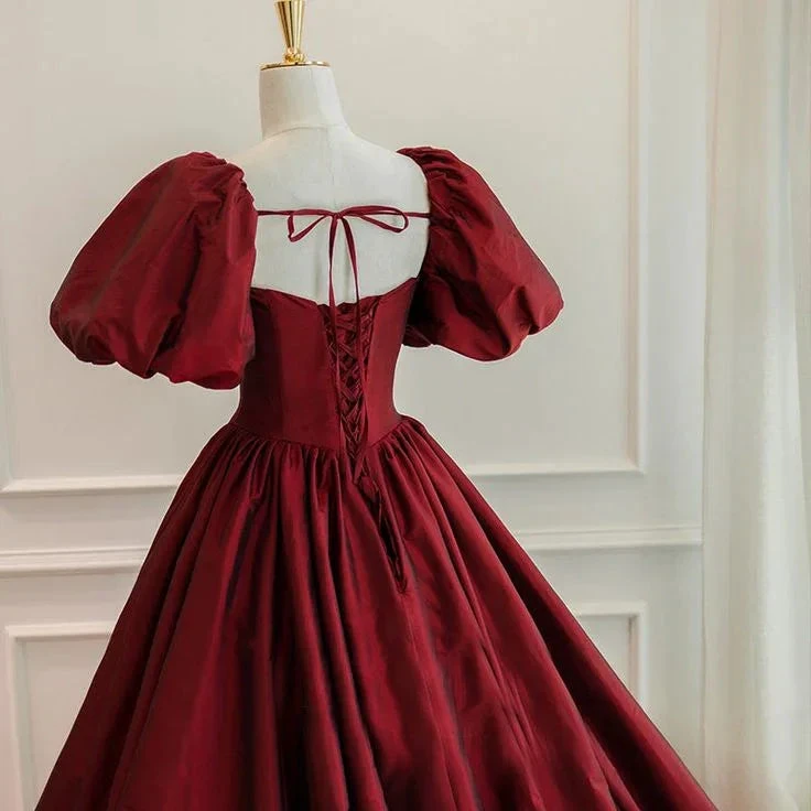 Wine Red Short Sleeves Floor Length Long Evening Dresses, Ball Gown Formal Dresses Y6973 by simplepromdress