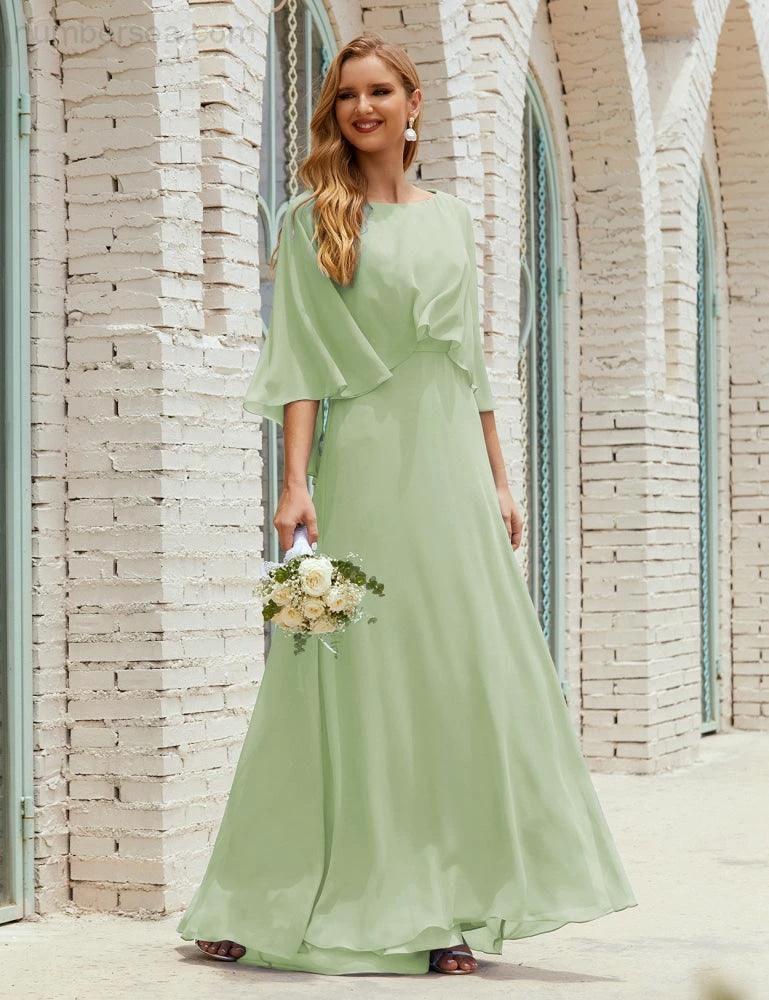 Sunnderly Bridesmaid Dress Women Long Sleeve V-Neck Chiffon Formal Wedding Party Dress SY28018 by numbersea