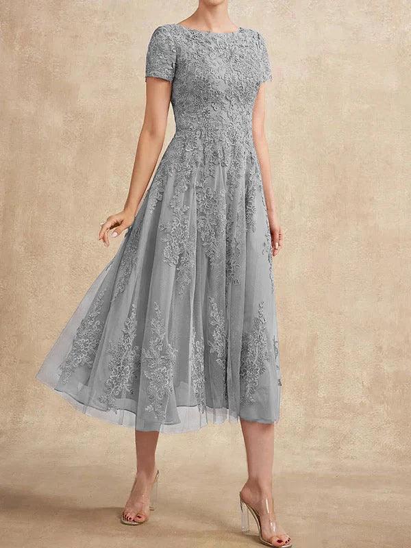 A-line Scoop Tea-Length Tulle Lace Mother of the Bride Dress by Dreamylily