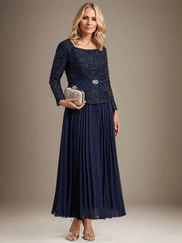 A-line Square Ankle-Length Chiffon Mother of the Bride Dress With Pleated by Dreamylily