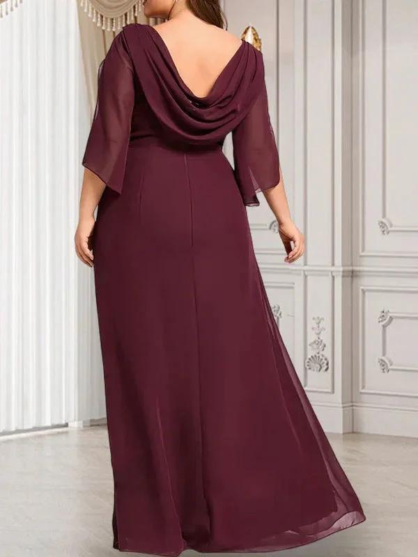 Sheath/Column Scoop Floor-Length Chiffon Mother of the Bride Dress With Pleated Beading by Dreamylily