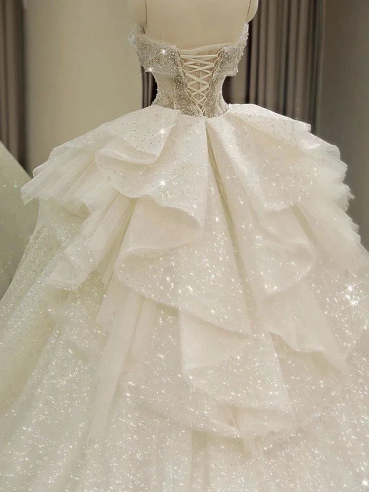 Off Shoulder Wedding Dresses, Large Trailing Princess Tail Dress, Backless White Wedding Dress Y6868 by simplepromdress