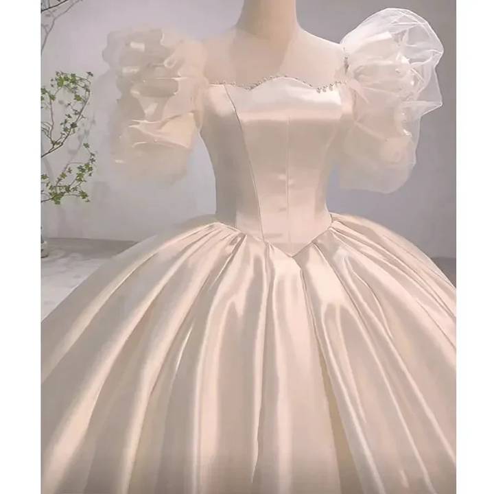 Vintage White Satin Wedding Dress Charming Wedding Dress Y411 by simplepromdress