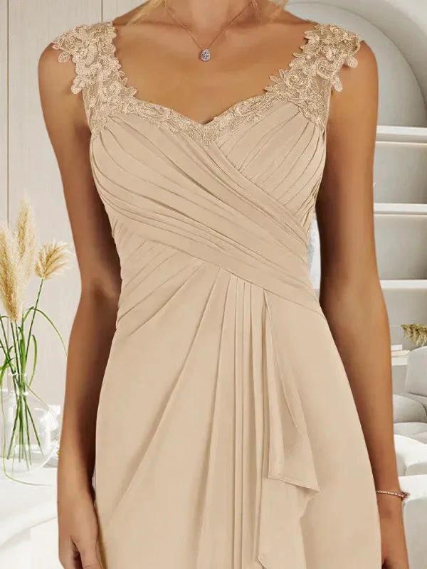 Champagne A-Line Sweetheart Neckline Pleated Mesh Dress by Dreamylily