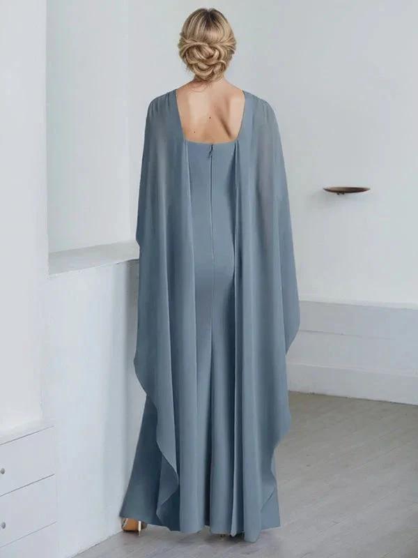 Sheath Scoop Floor-Length Chiffon Mother of the Bride Dress With Cascading Ruffles by Dreamylily