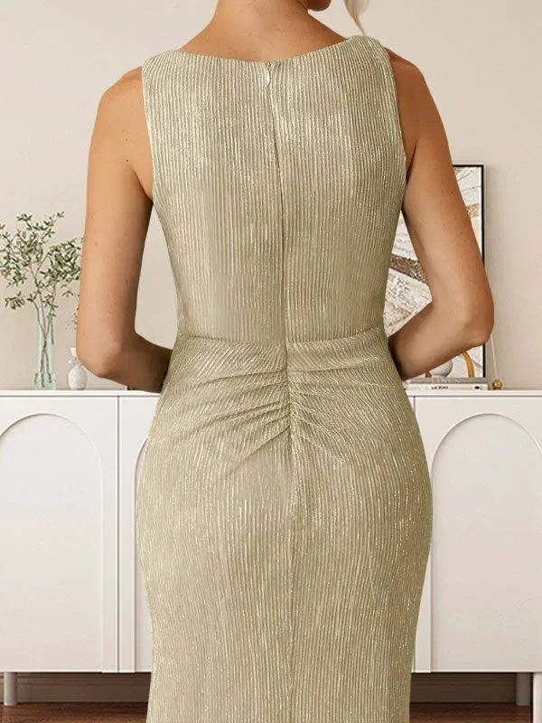 A-Line V-Neck Ruched Metallic Mesh Dress by Dreamylily