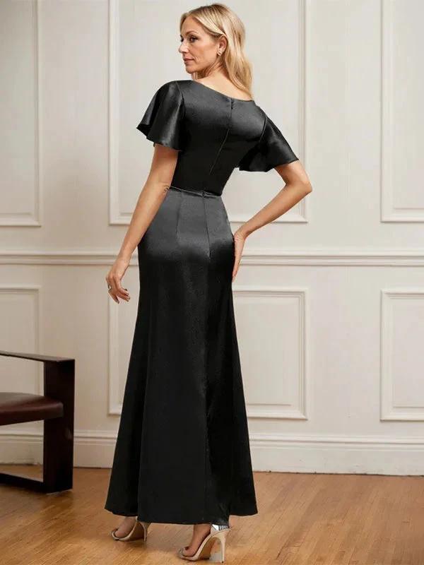 A-line Scoop Ankle-Length Stretch Satin Mother of the Bride Dress With Pleated Beading by Dreamylily