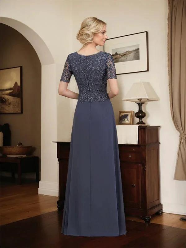 A-line Scoop Floor-Length Lace Chiffon Mother of the Bride Dress With Sequins by Dreamylily