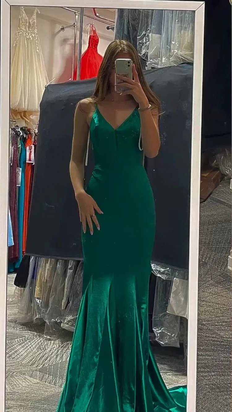 V Neck Green Mermaid Prom Dress,Green Evening Dress,Generous Green Formal Dress Y1837 by simplepromdress