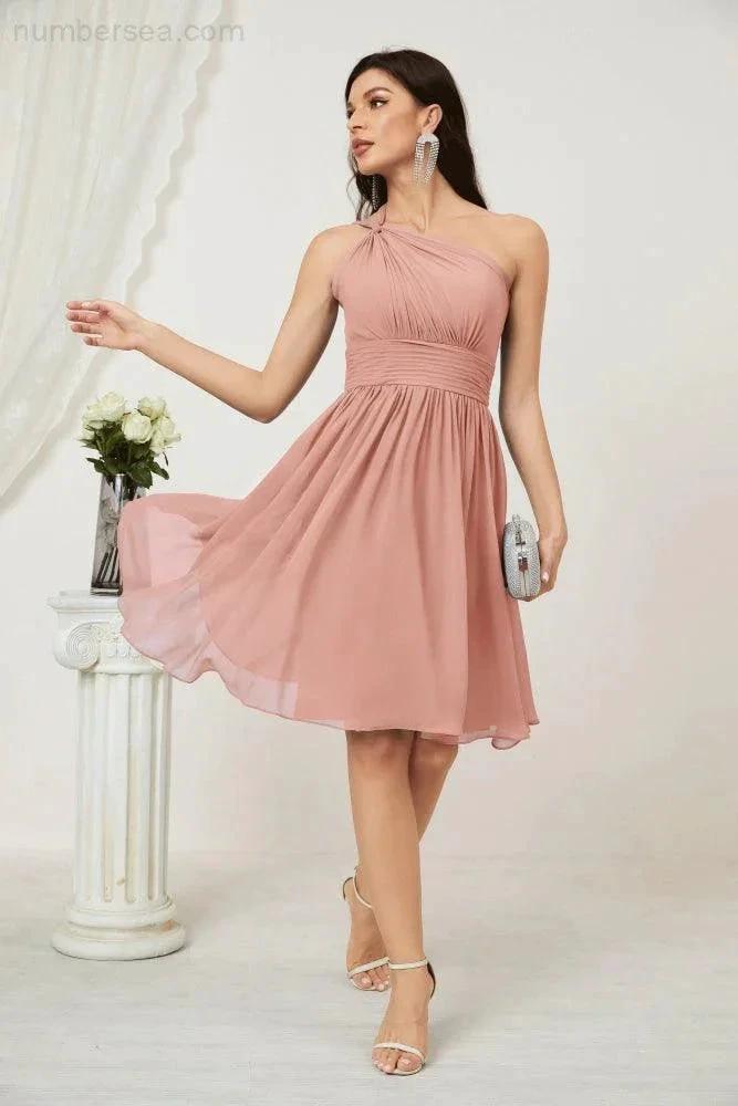 Numbersea Women Chiffon Short One Shoulder Bridesmaid Dress Formal Dresses for Party Homecoming 2804 by numbersea