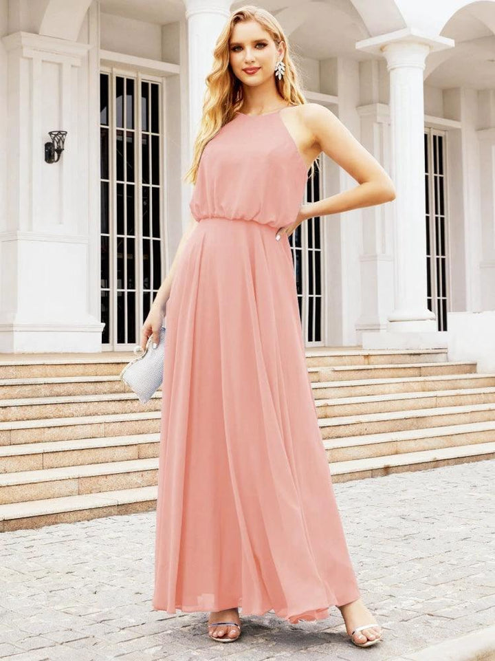 Numbersea Halter Long Bridesmaid Dresses Formal A line Juniors Dress 28029 by numbersea