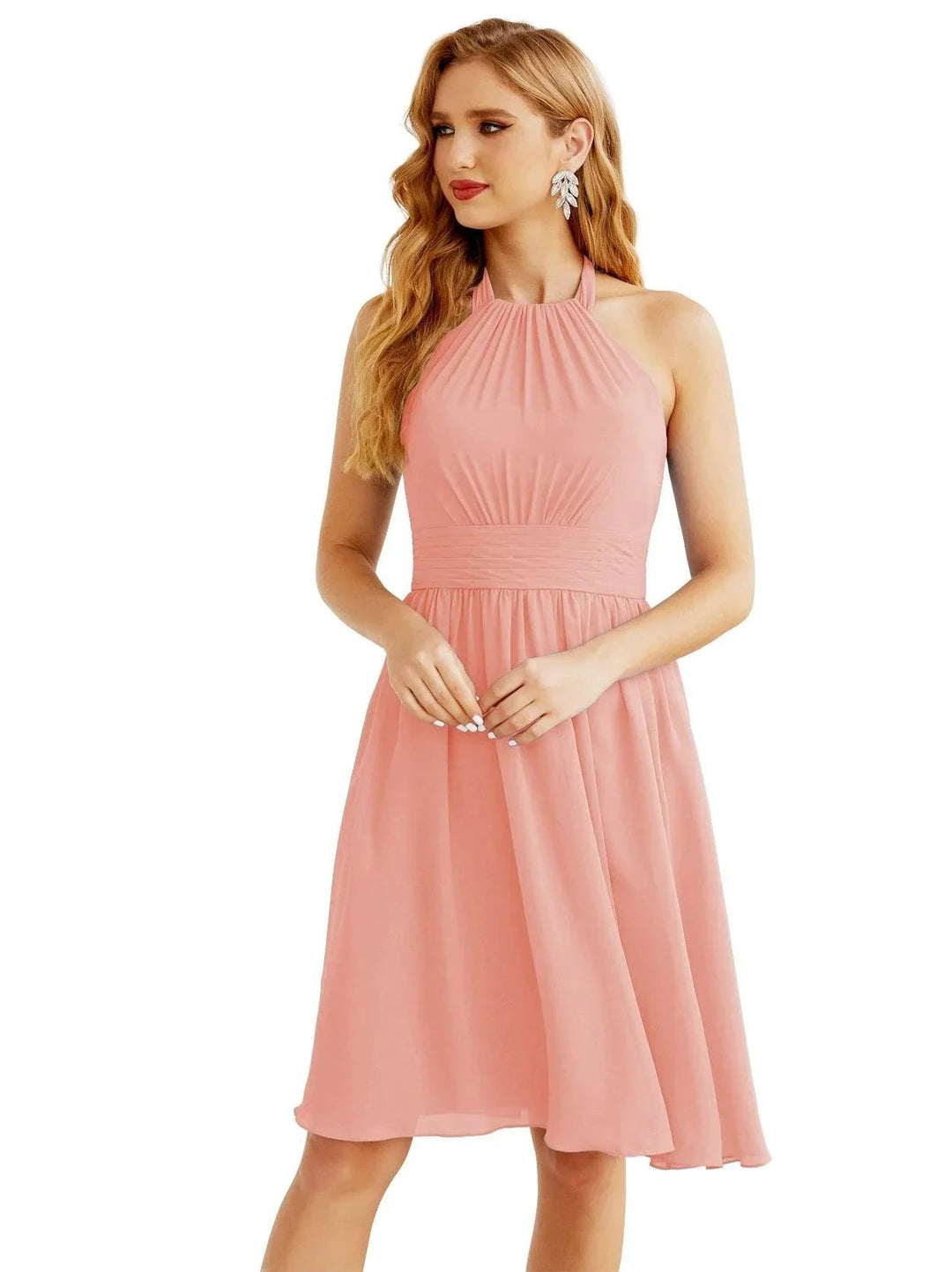 Numbersea Halter Chiffon Bridesmaid Dresses Short Sleeveless Formal Party Dress Open Back 28023 by numbersea