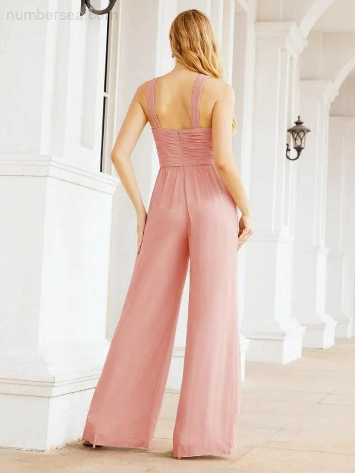Numbersea Crisscross Neck Jumpsuit Formal Evening Dress Long Bridesmaid Dresses Bell-bottomed Pants 28033 by numbersea