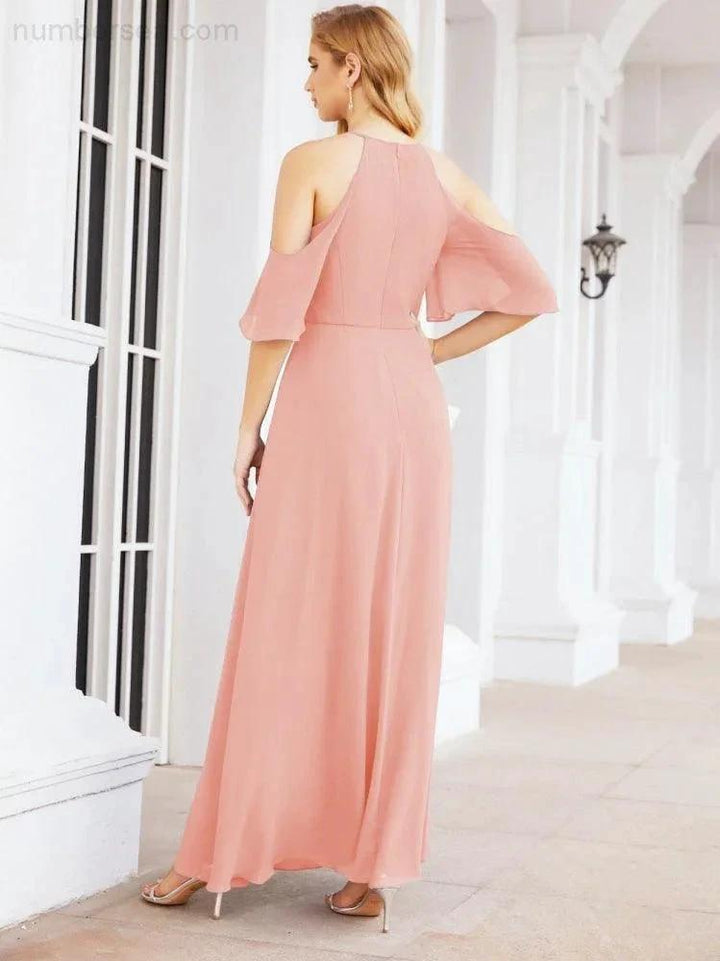 Numbersea Cold Shoulder Bridesmaid Dresses A-Line Long Formal Evening Gowns 28074 by numbersea