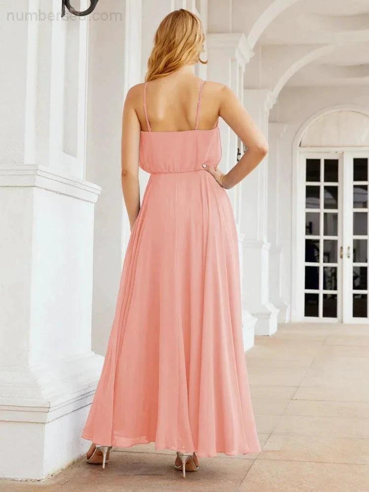 Numbersea Halter Long Bridesmaid Dresses Formal A line Juniors Dress 28029 by numbersea