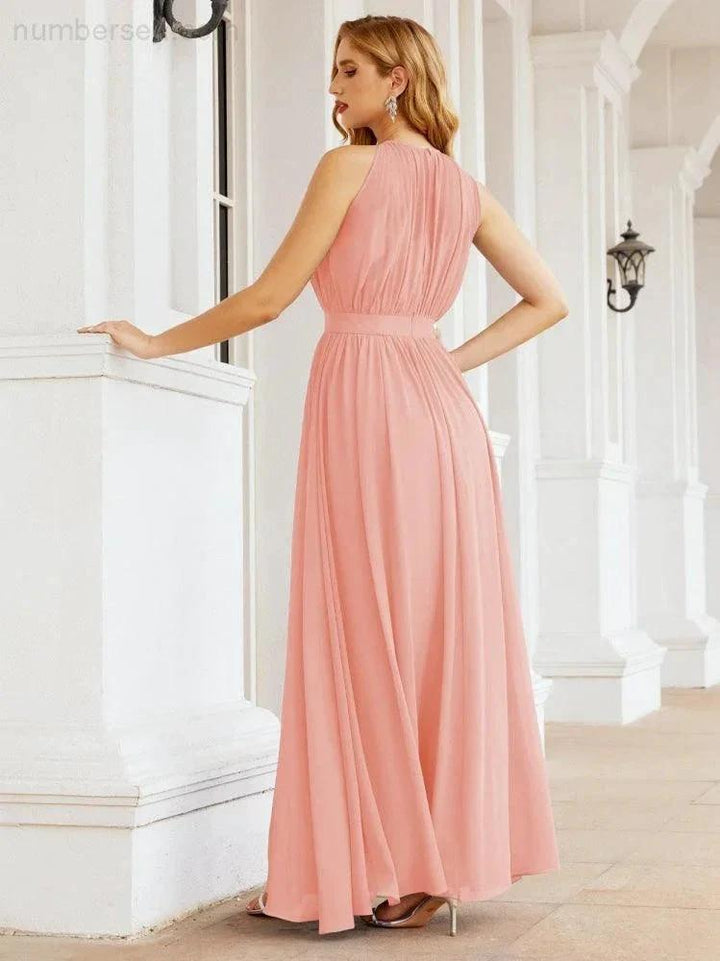 Numbersea Halter Bridesmaid Dress Empire Waist Formal Evening Prom Gown for Mother of The Bride 28030 by numbersea