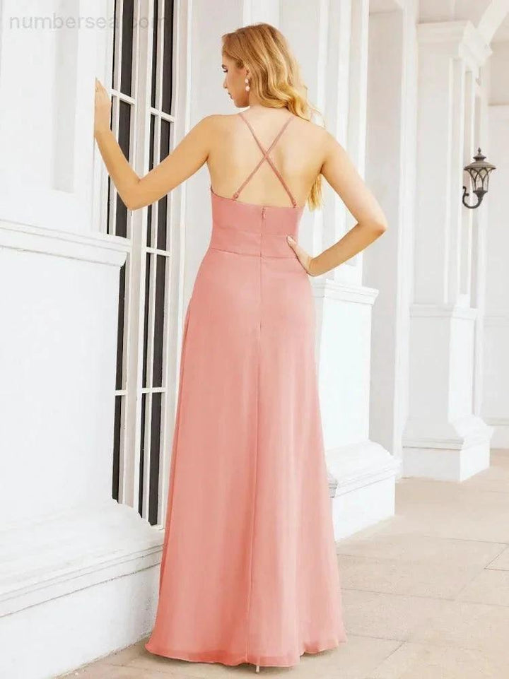 Numbersea Halter Bridesmaid Dresses with Pockets Sleeveless Formal Evening Party Prom Gowns 28055 by numbersea