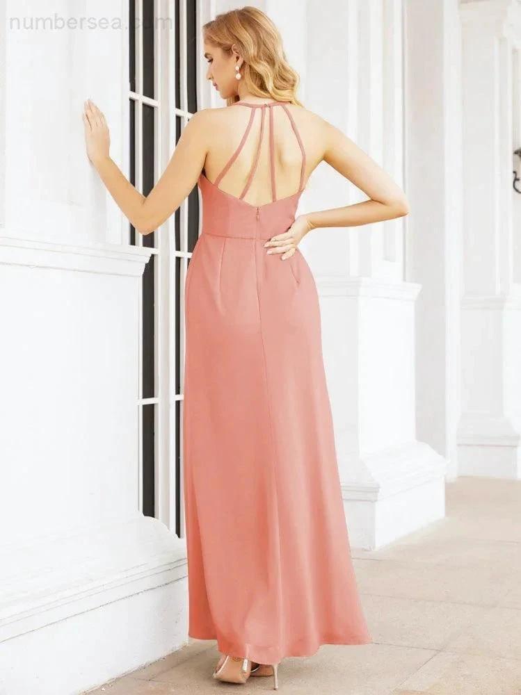 Numbersea Spaghetti Strap Bridesmaid Dresses V-Neck Long A-Line Formal Prom Gowns 28063 by numbersea