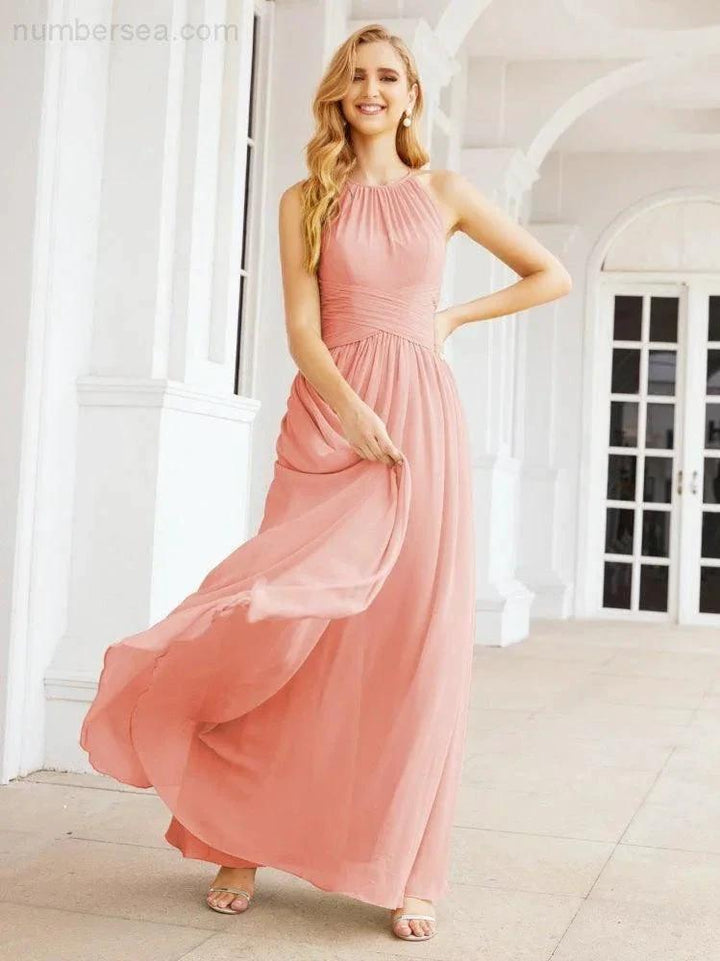 Numbersea Sleeveless Bridesmaid Dresses Long Prom Gown Zipper with Keyhole Back 28056 by numbersea