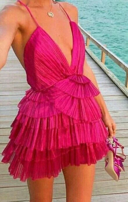 Short Homecoming Dress Ruffle Spaghetti-Neck Party Sexy Mini Dress Y2199 by simplepromdress