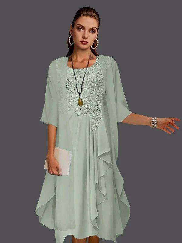 Two Piece A-Line Chiffon Lace Sleeveless Jacket Dresses with Pleats Appliques by Dreamylily