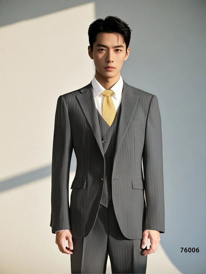 Three-Piece Pinstripe Wool Suit | Tailored Formal Groom &amp; Business Suit by 男装