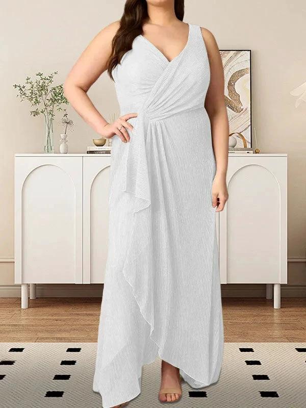 A-Line V-Neck Ruched Metallic Mesh Dress by Dreamylily