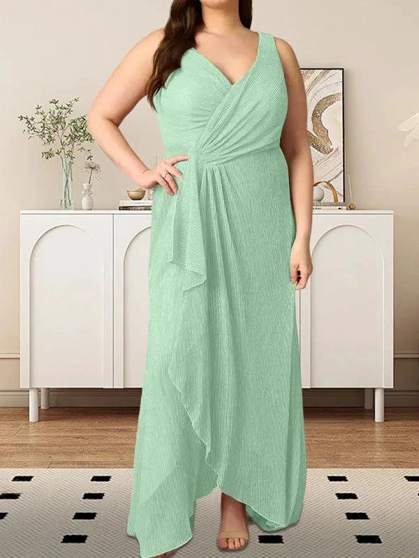 A-Line V-Neck Ruched Metallic Mesh Dress by Dreamylily