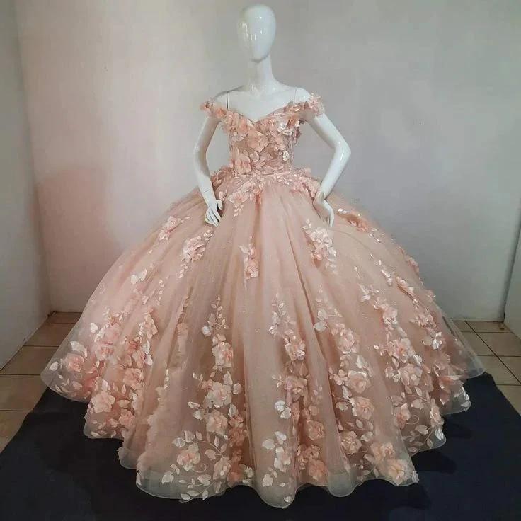 Peach Dress Sweet 15 16 Dress Off Shoulder Princess Lace Up Ball Gown Y2686 by simplepromdress
